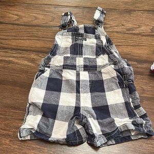 Blue and white gingham overalls